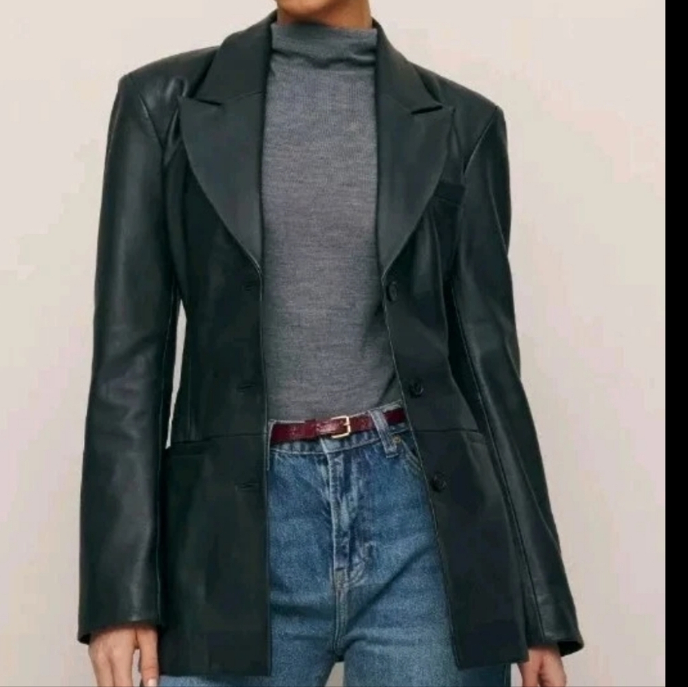 Reformation Veda Hal Fitted Leather Blazer Size L